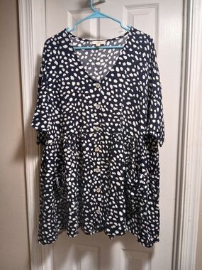 Entro Navy Blue MINI Dress OR LONG TOP with White Spot Print SZ.XL